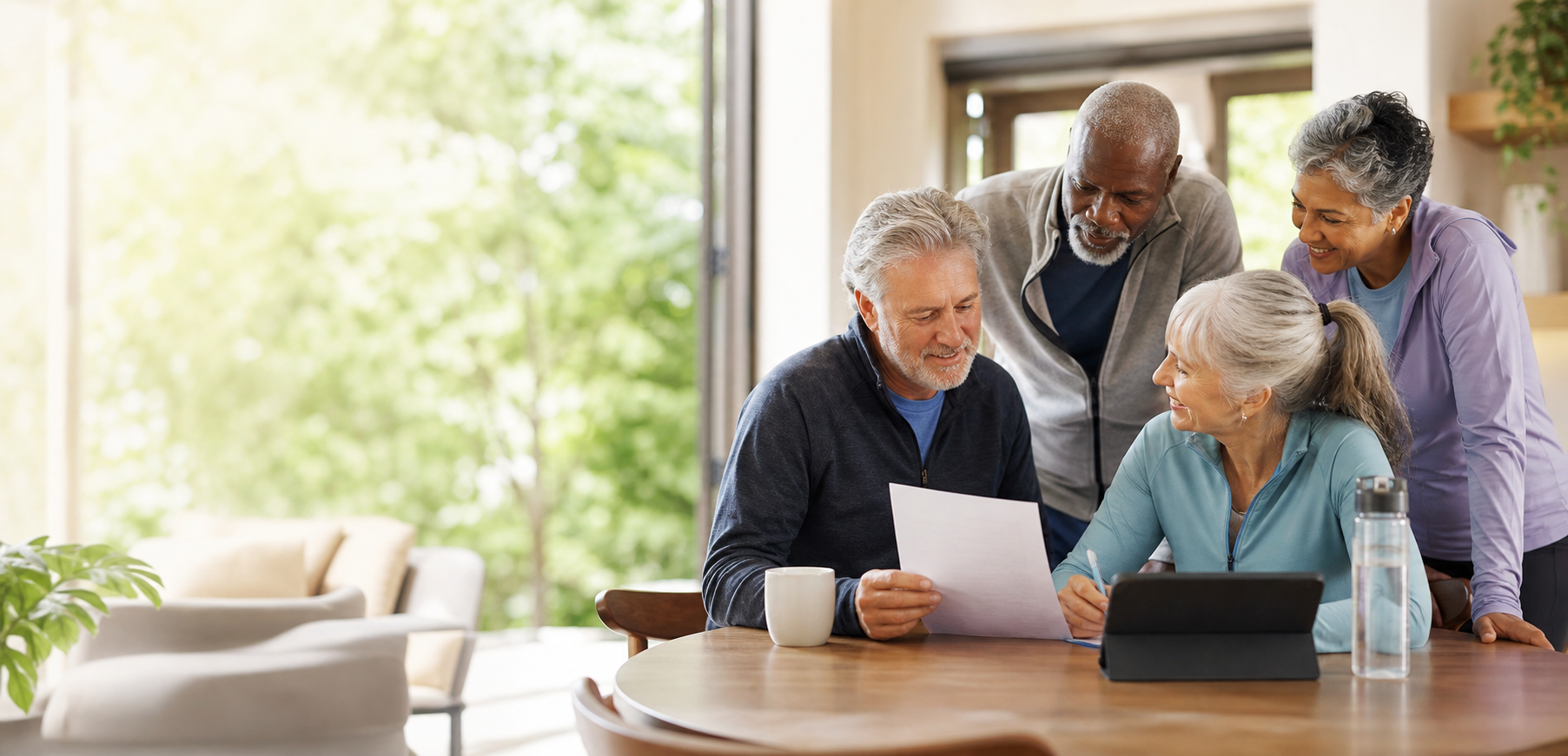 Adults around age 60 reviewing a practical health plan